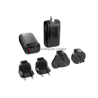 65W prise interchangeable GaN Type C Pd adaptateur secteur charge rapide pliable 2c1a sortie petit chargeur mural de voyage